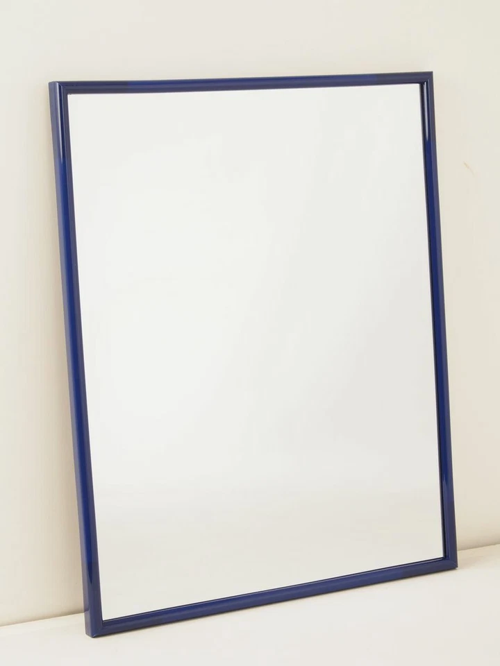 Spiegel Wandspiegel Kunststoffrahmen Bad Flur blau schlicht 41 x 51 cm