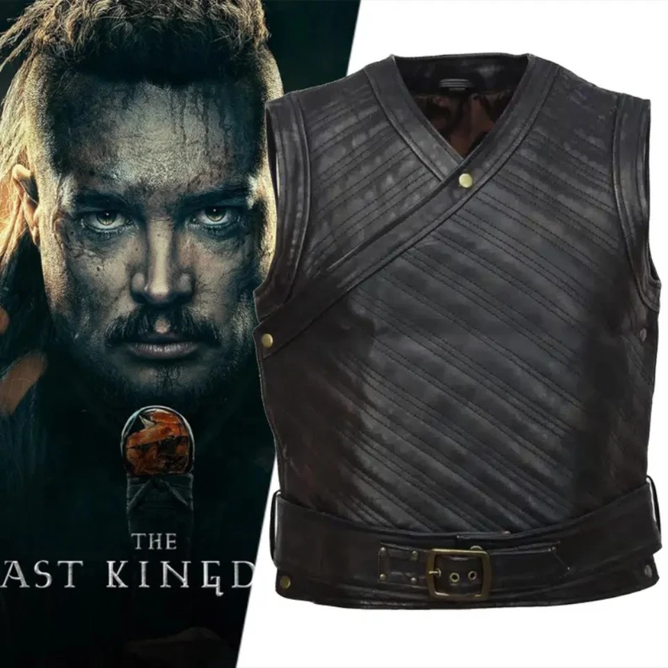 Uhtred Ragnarson Black Leather Vest | Viking Cosplay Costume Premium  USA - Image 3 of 4