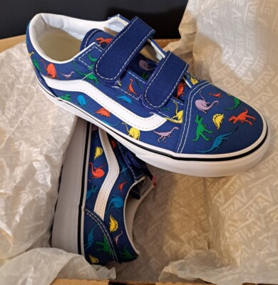 Vans Shoes Old Skool V Dino Boys Sneakers Blue Dinosaur Print Pattern US 2