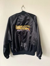 Vintage Trucker Truck Satin Bomber Jacket 1980's 80's Black Satin Bomber Jacket