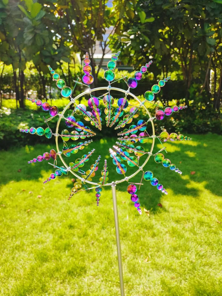 Molino de viento mágico accionado por viento cinético metal y escultura giratorio jardín único Foto 2 de 4