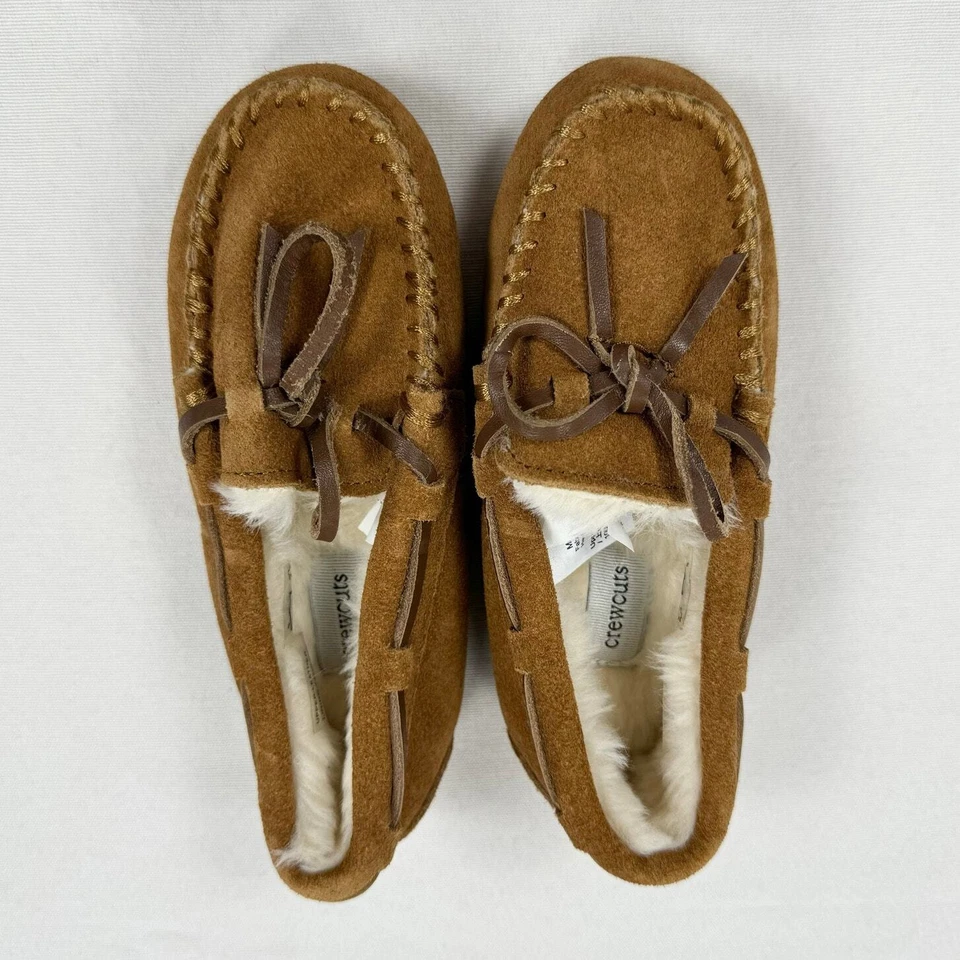 J. Zapatos Mocasín Crewcuts Niños Gamuza Sherpa Forrados Niños Talla 12 Tostado Coñac Foto 2 de 4