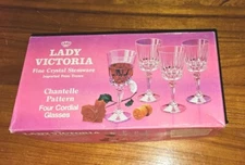Vintage NIB, LADY VICTORIA SET 4, FINE CRYSTAL STEMWARE CORDIAL GLASSES France!