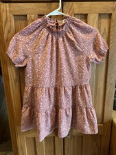 Hayden Girls Long Ruffled Top Sz M In Mauve And White. Preowned Ex Condition