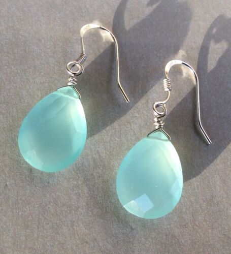 $200 NEW BLUE CHALCEDONY STERLING SILVER SUNDANCE CHARM HANDMADE EARRINGS - Picture 1 of 6