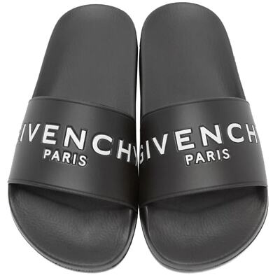 NEW Givenchy Women's Logo Rubber Pool Slides Sandals Black BOX NIB  AUTHENTIC!