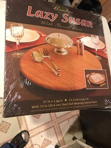 Seville Classics Bamboo Lazy Susan with Swivel Base  21 Inch diameter