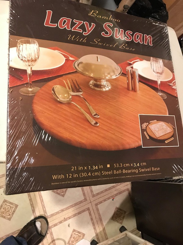 Seville Classics Bamboo Lazy Susan with Swivel Base  21 Inch diameter