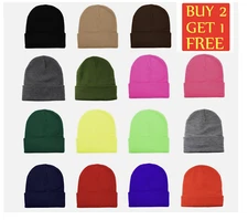 Beanie Plain Cuffed Cuff Solid Knit Winter Cap Hat Ski Men Woman Headwear Hats