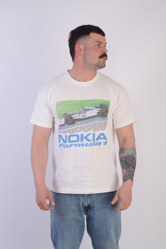 Formula 1 Uno NOKIA Vintage 90's Men's White Cotton Big Logo Tee Shirt Size L
