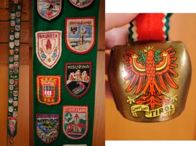 Lot Antique Vintage Alpine Tyrolean Ski Lodge Decor 30+ Ski Patches Bell Sash