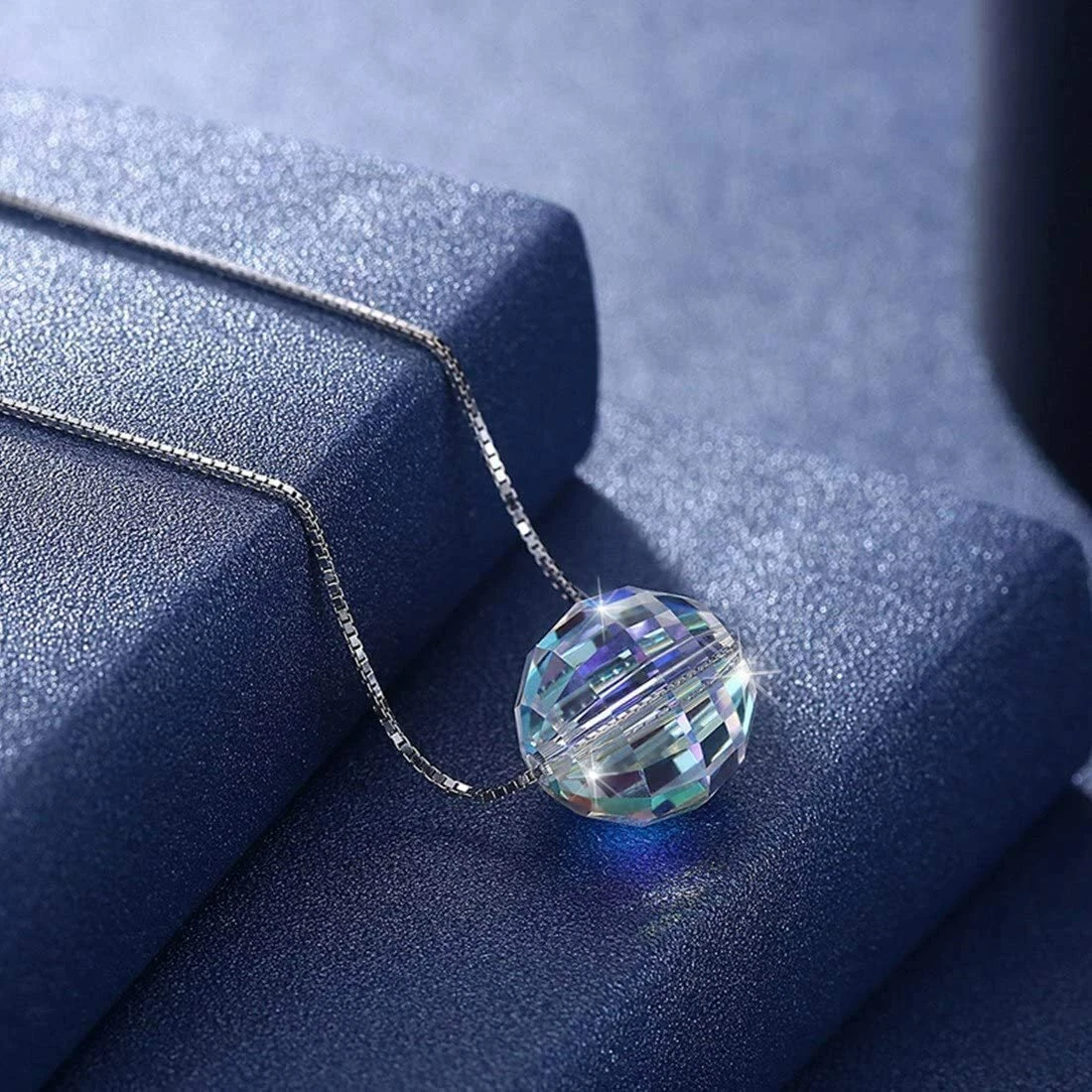 Sterling Silver Aurora Borealis Disco Ball Necklace Made with