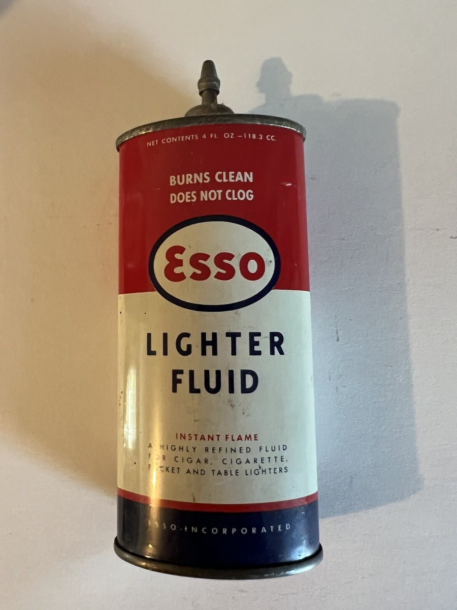 VINTAGE ESSO LIGHTER FLUID TIN WITH LEAD SPOUT & CAP SIGN OIL CAN ~NICE ONE~