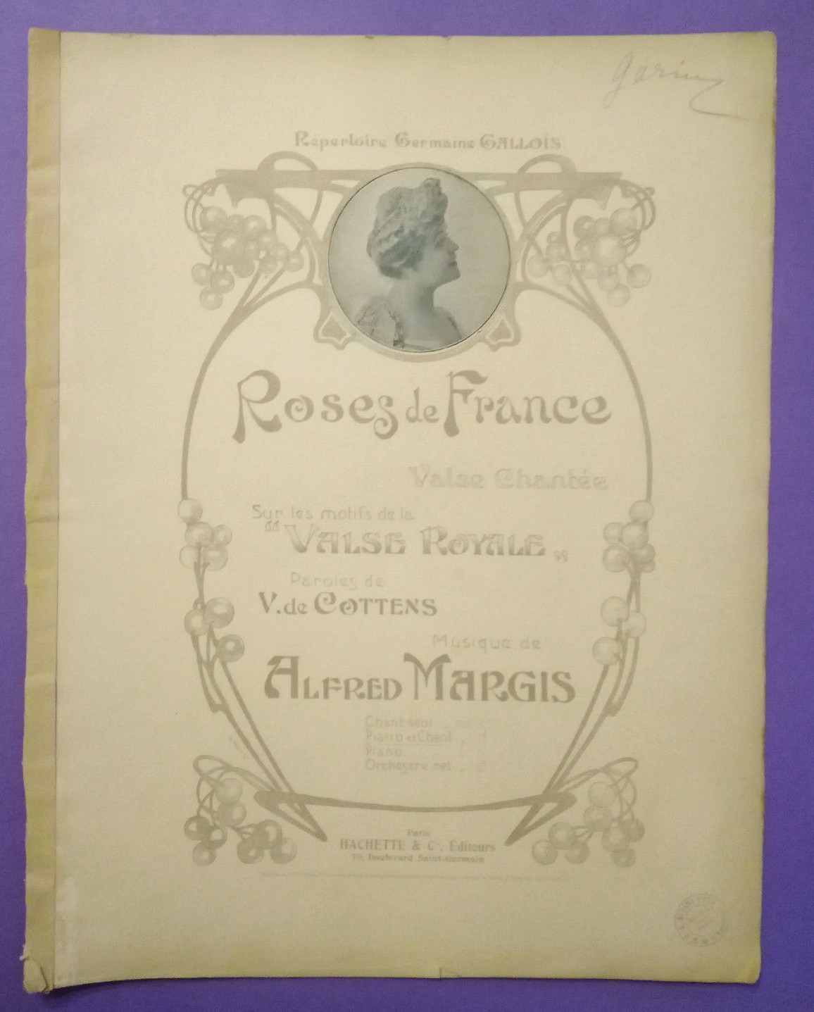 Spartito Roses De France Alfred Margis Hachette 1902 Art Nouveau Sheet (S1)