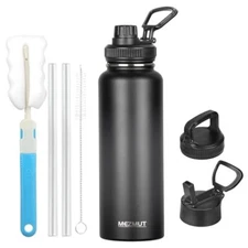 40 oz Sports Water Bottle With Straw3 Lids Stainless Steel Vacuum Insulated 
