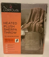 Cuddl Duds Heated *3 Settings* Plush Sherpa Throw Electric Blanket 50x60” TAN