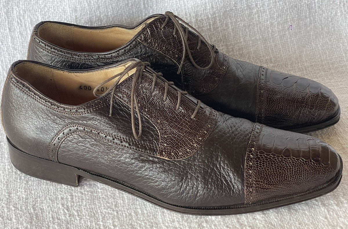 Zelli Oxford Lace Dress Shoe Hand Crafted Made in Italy Ostrich Patent Leather Roy Ostrich Leather Perforated Toe Casual Oxford Dress Shoes  main image 4
