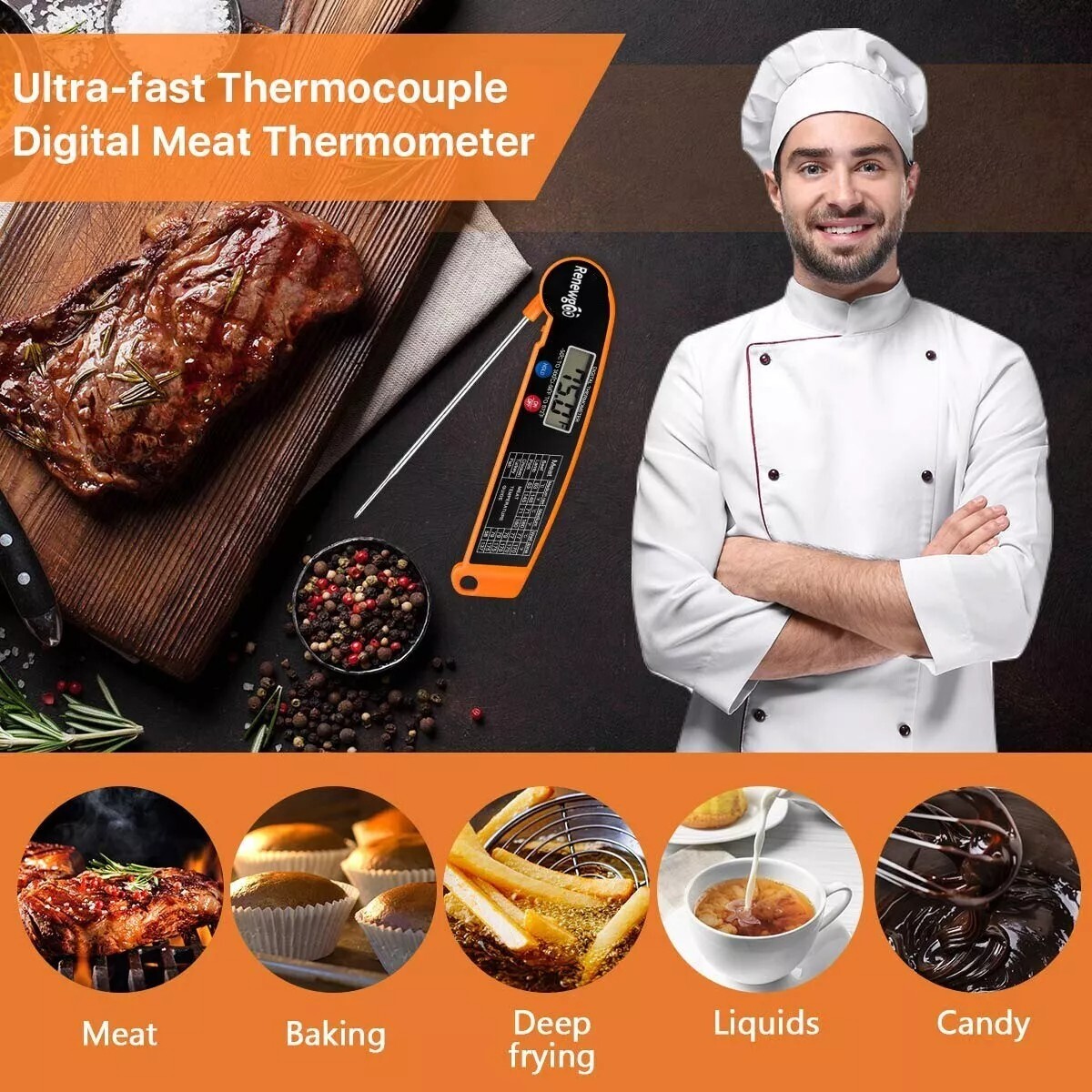 Meat Thermometer for Cooking Digital Instant Read Food BBQ Grilling Steak Probe-image