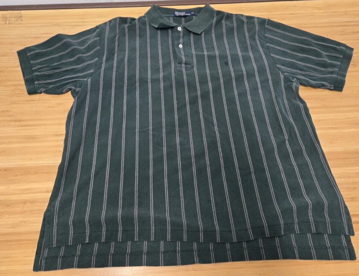 Polo Ralph Lauren Camicia Uomo 2XL Verde Blu Righe Pony Rugby Preppy Retrò