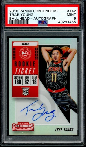2018-19 Panini Contenders Trae Young Variation Premium Rookie Ticket Auto PSA 9