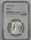 1941-D Walking Liberty Half Dollar CERTIFIED NGC MS 65 Silver 50c