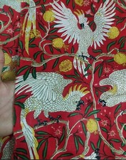 Indian Handmade Parrots Hand Block Print Running Cotton Voile Fabric By The Yard