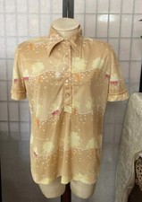 VTG 70 s Alex Colman California Wom Estim. M/L Mod Henley Top Big Collar B-43.5
