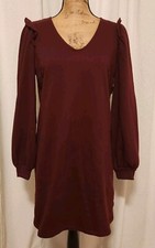 Nine West Women's L Burgundy Long Sleeve Knit Fleece Shift Dress NEW