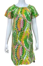 Vintage 60-70s Pink Green Mod Floral Lounge House Dress