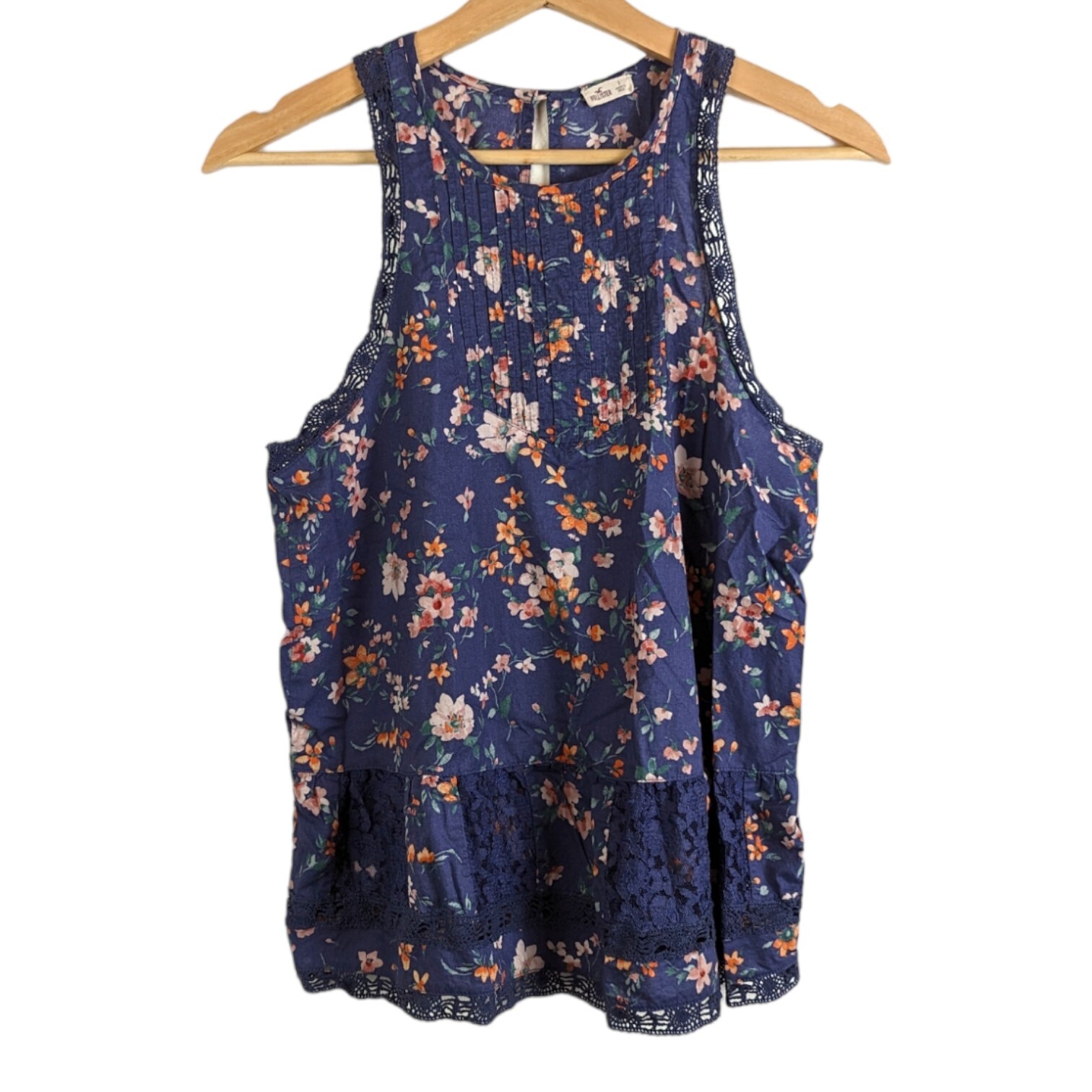 Hollister Blue Floral Peplum Top Women's Size Small Sleeveless