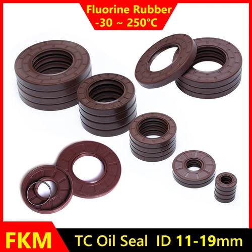 FKM Rotary Shaft Seal TC Oil Seals Double Lip Spring ID 11-19 mm Dust Proof