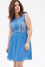 Forever 21 Plus Size Dusty Blue Eyelash Lace Combo flared Party Dress XL
