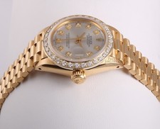 Rolex Lady Datejust 26mm 18k Gold President Diamond Bezel Silver Diamond Dial 5
