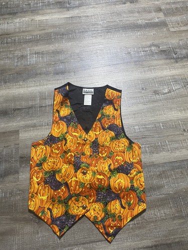 Basic Editions Vintage Kids Halloween Vest Cats Pumpkins Cotton Youth Small