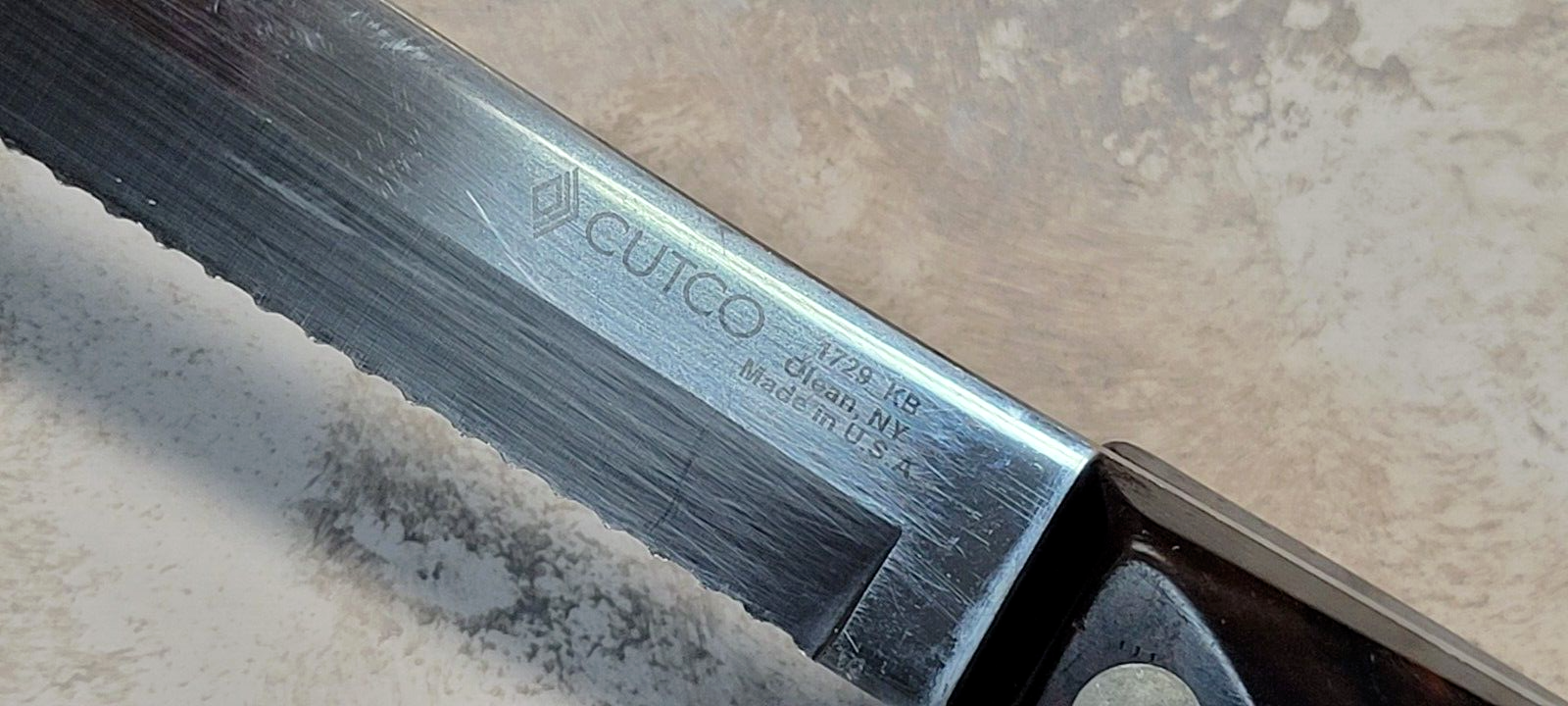 Cutco 1729 KB Serrated Carving Knife Brown Swirl Handle Pls Read TIP eBay