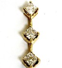 14k yellow gold .78ct SI3 H 3 stone princess natural diamond slide pendant 1.9g — photo 3