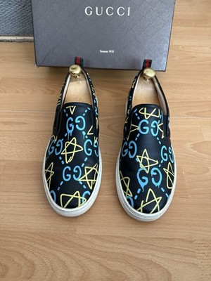 Gucci Ghost Herren Mehrfarbig Leder Web Sneaker Turnschuhe Uk 10,5