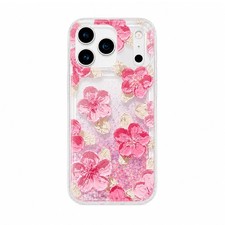 Glow Liquid Flower Glitter Case Cover For iPhone 17 16 Pro Max 15 14 13 12 11
