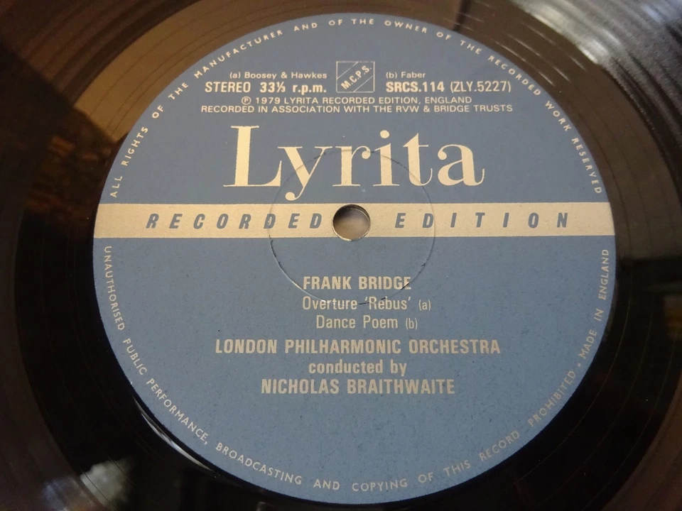 BRIDGE - REBUS, DANCE POEM / RHAPSODY LP, LPO, Braithwaite, LYRITA SRCS 114 - Image 3 of 4