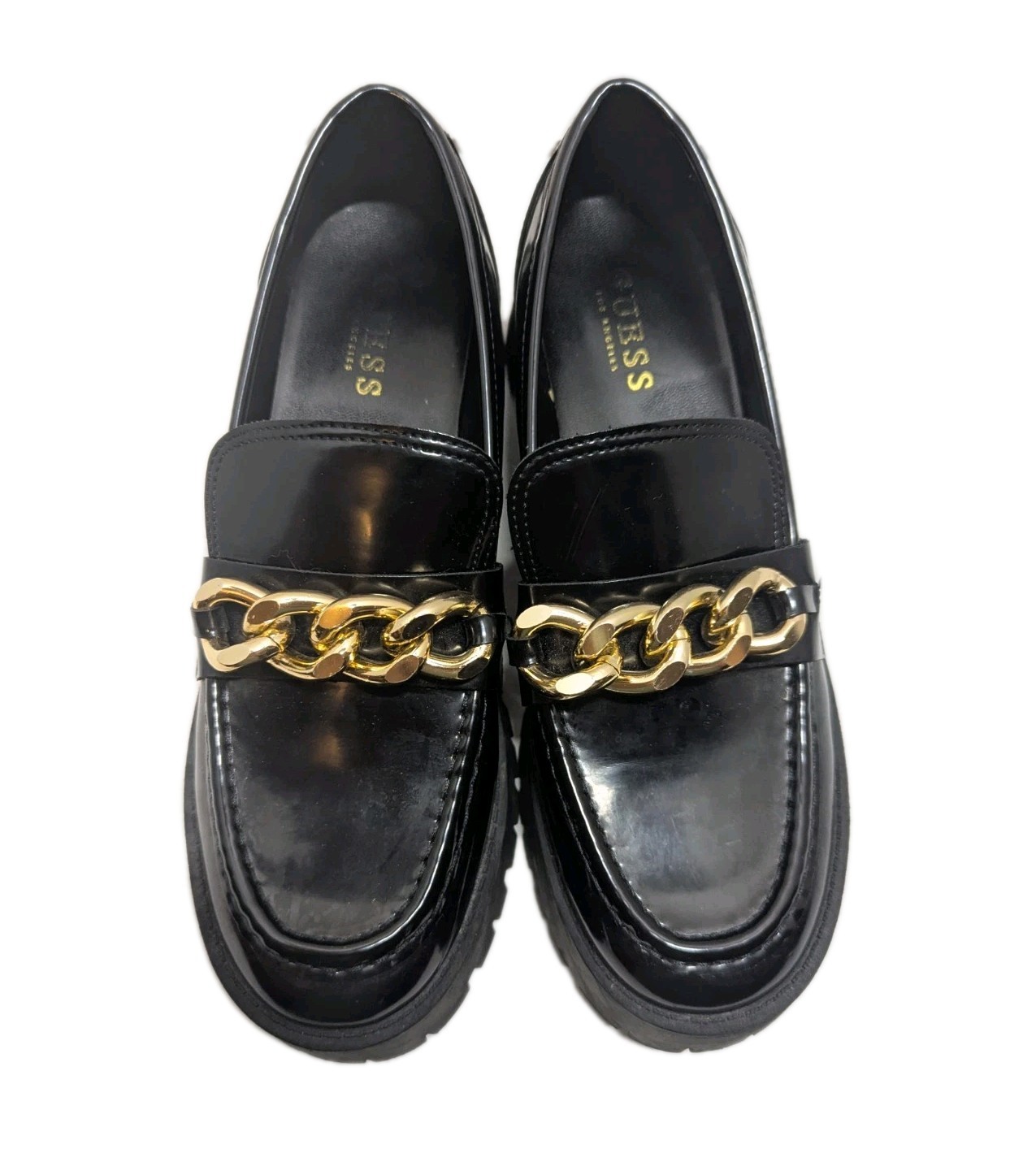 SAOLA Scarpe Guess donna Hilford mocassino grosso suola a strappo catena oro taglia 9 M