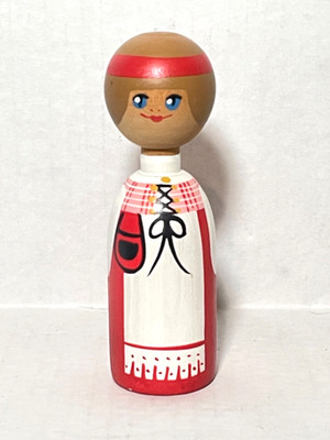 VTG Finnish Wooden Doll Figurine Hand Painted Mid Century Folk Art 6''
