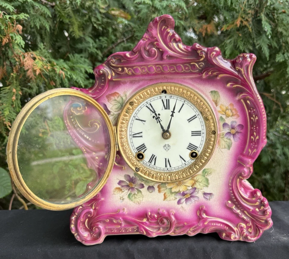 Antiguo reloj de porcelana Ansonia WAVE 1896 - TODO ORIGINAL - VER VIDEO Foto 2 de 4