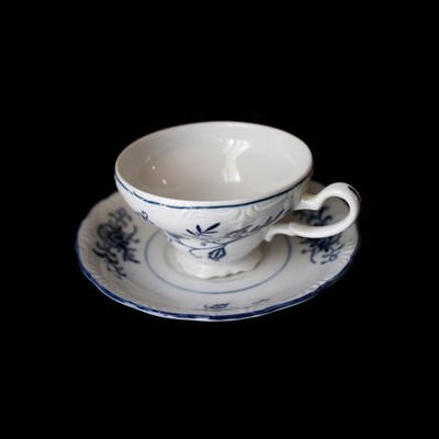 SPHINX*2pc Set Tea Cup+Saucer Navy Floral Design BLUE DRESDEN China Vintage 1957