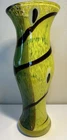 Murano Style 14” vintage green yellow black abstract pattern art glass vase MCM