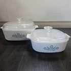 Vintage 60s Corning Ware Blue Cornflower 4 Qt P-84-B & 2qt A-2-B Pyrex Lids USA