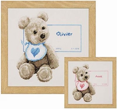 Vervaco Bear with Bib On Aida (14 Counted Cross Stitch Kit 10.5''X10.5'' NEW