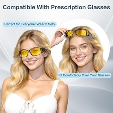 Night Vision Pro Driving Glasses Anti-Glare Polarized Wear Over Yellow Lens - US