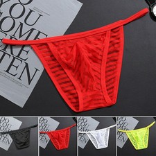 Sexy Ropa Interior a Rayas para Hombres Tanga Malla Transparente Encaje Bolsa Tanga Calzoncillos Bikini