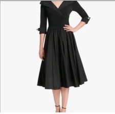Eliza J Midi Dress Rutched Fit & Flare Womens 10 Black Retro Rockability...