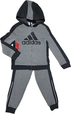 NEW Adidas Boys 2 Piece Hoodie Jacket and Pants 2 pc Set Grey